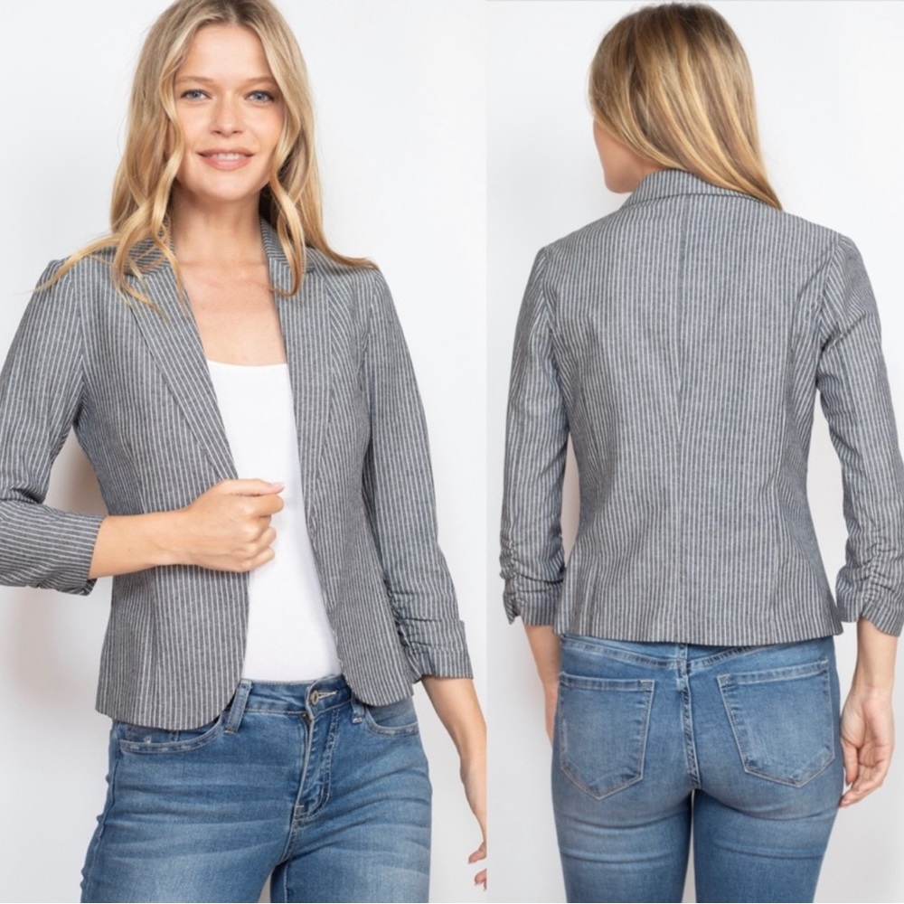 Lightweight striped 3/4 sleeve blazer - Picture 3 of 4